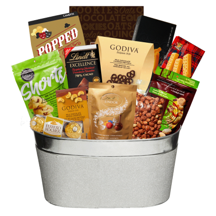 Indulge in an array of some of the finest sweet treats -- choose from your favourite brands, such as Godiva, Lindt, Charlie & Sam's, Ferrero and Cookie It Up to name a few. With such a big assortmrnt this gift basket is sure to have something for everyone. 